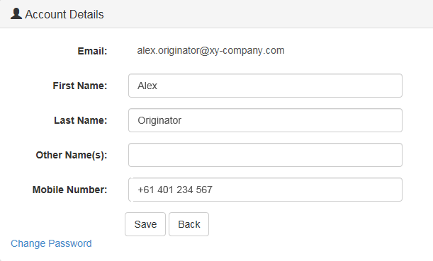 Account Details section