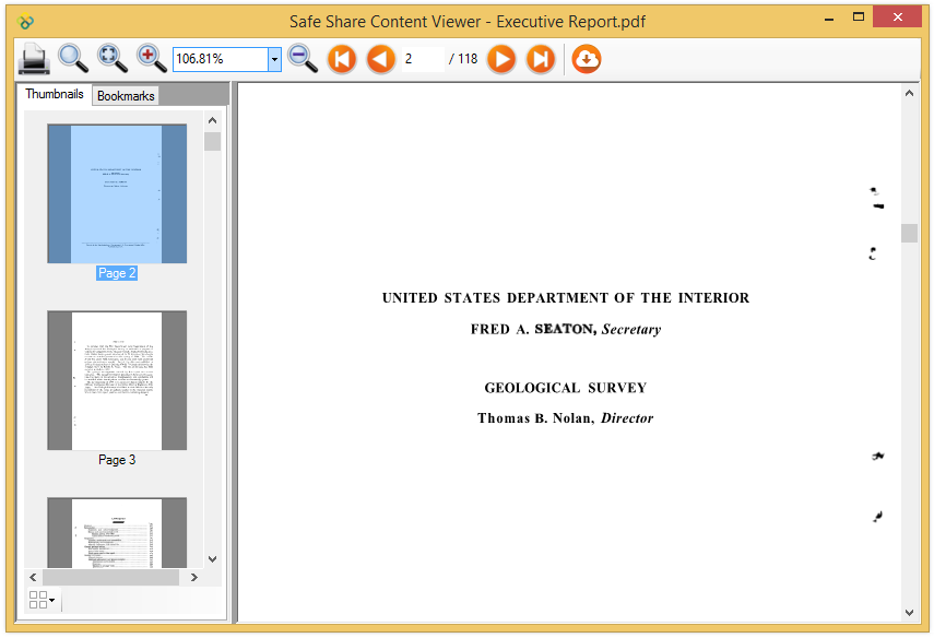 Safe Share for Windows' content viewer for document files