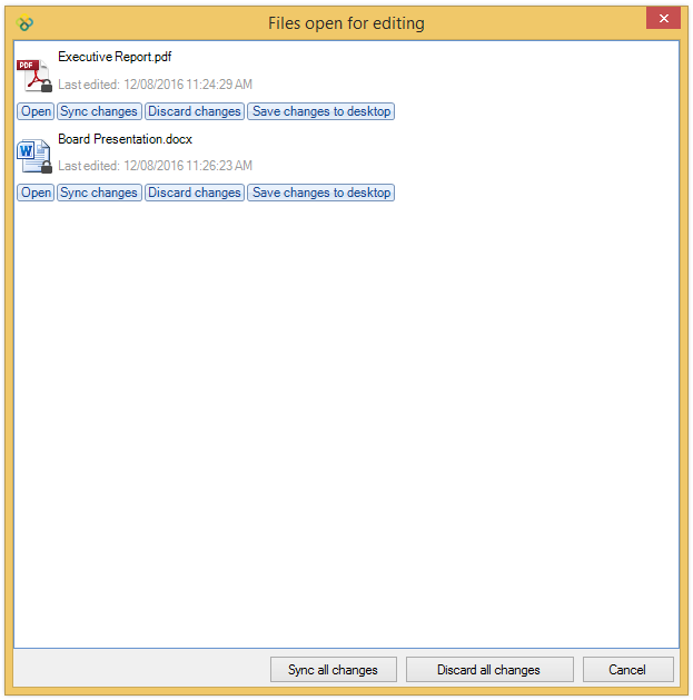 Files open for editing dialog box