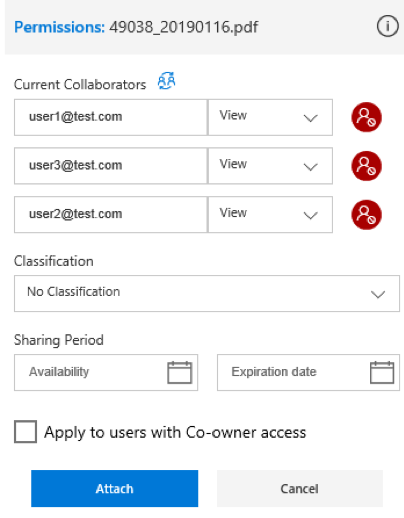 Sharing a file using the Outlook Add-in